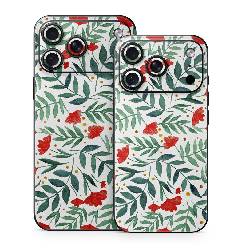iPhone 18 Series Skin design of Flower, Plant, Textile, Line, Petal, Pattern, Flowering plant, Pedicel, Creative arts, Rectangle, with red, green, orange, white colors