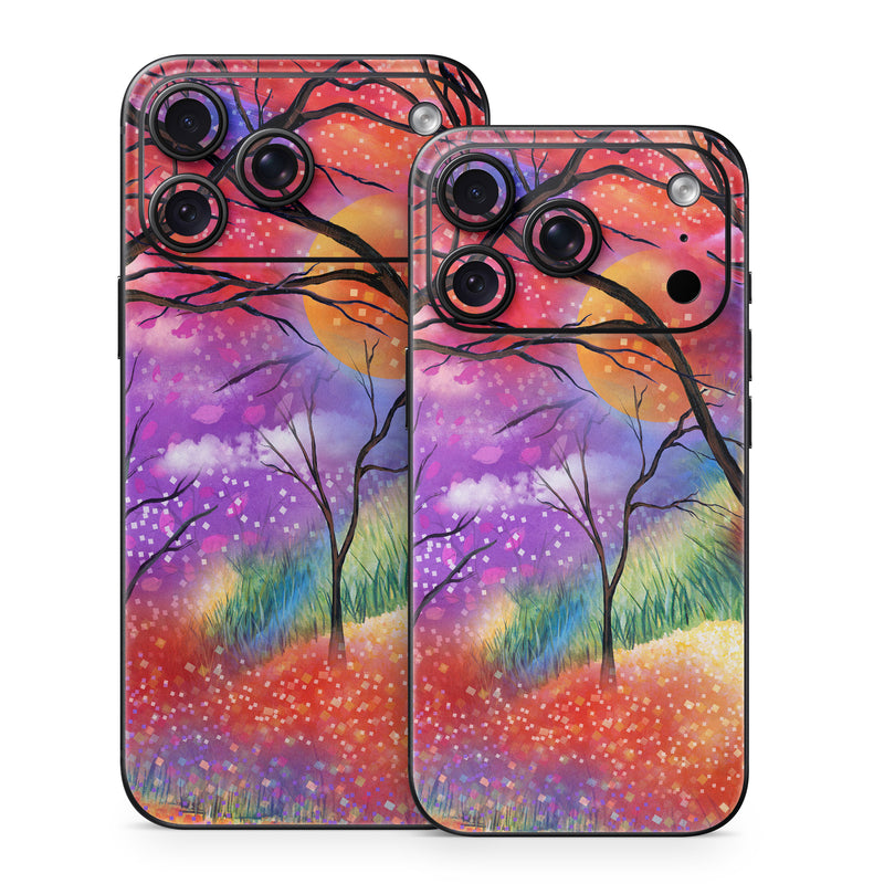 iPhone 18 Series Skin design of Nature, Tree, Natural landscape, Painting, Watercolor paint, Branch, Acrylic paint, Purple, Modern art, Leaf, with red, purple, black, gray, green, blue colors
