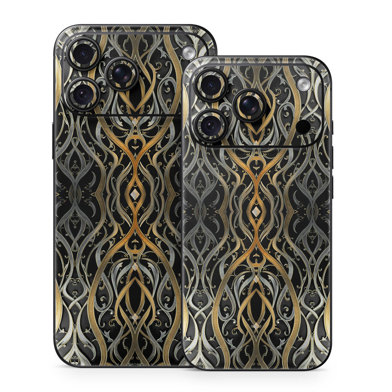 iPhone 18 Series Skin design of Brown, Grey, Silver, Motif, Symmetry, Design, Fractal art, Pattern, Wallpaper, Graphics, with black, brown, yellow, orange colors