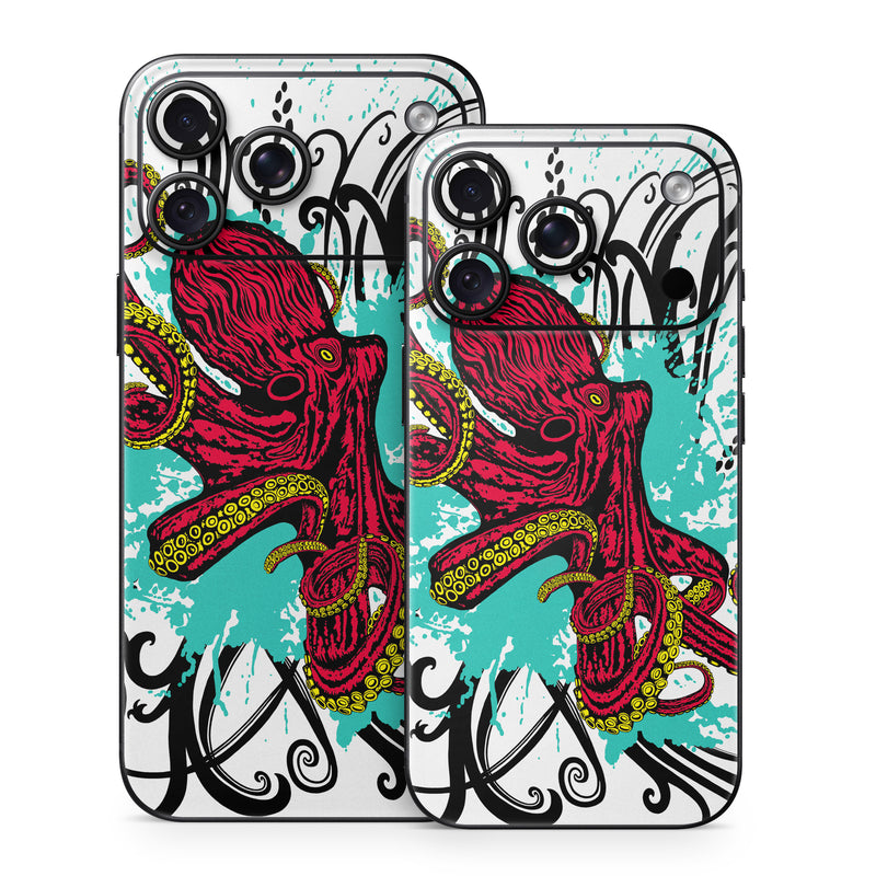 iPhone 18 Series Skin design of Graphic design, Illustration, Visual arts, Octopus, Design, Art, Fictional character, Pattern, Clip art, Line art, with black, white, gray, red, blue, green colors