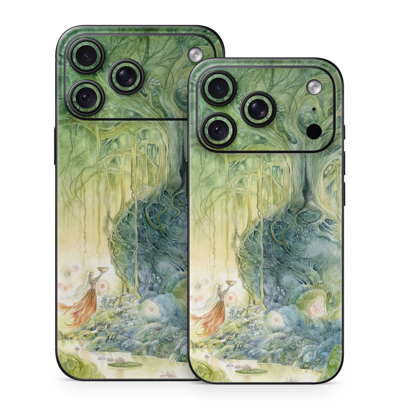iPhone 18 Series Skin design of Green, Watercolor paint, Painting, Water, Art, Illustration, Grass, Tree, Plant, Fictional character, with blue, green, red, yellow colors