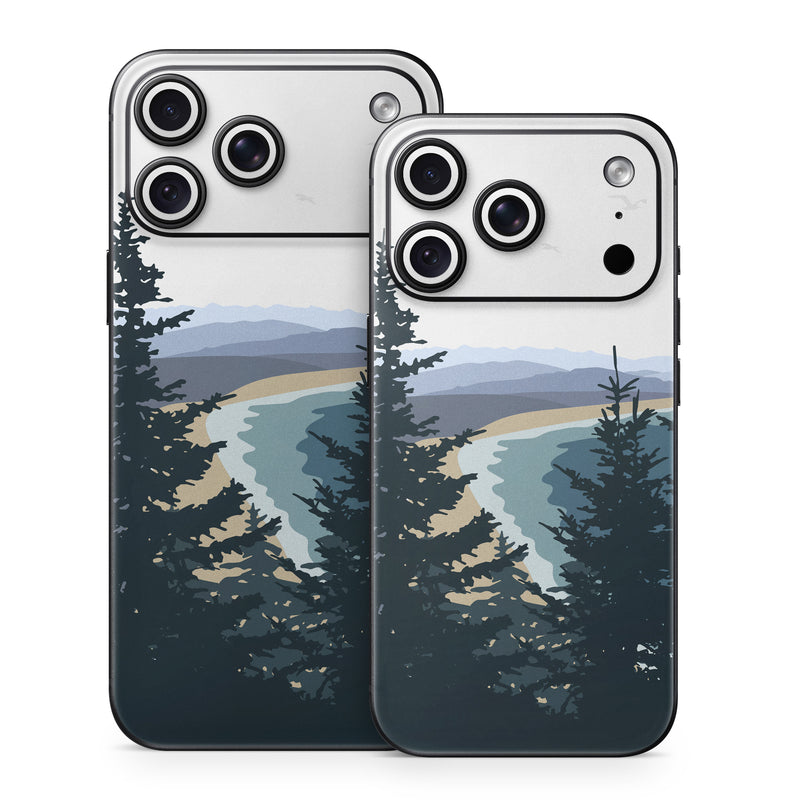 iPhone 18 Series Skin design of Sky, Plant, Mountain, Natural landscape, Branch, Larch, Tree, Highland, Atmospheric phenomenon, Evergreen, with white, blue, yellow, gray, black, green colors
