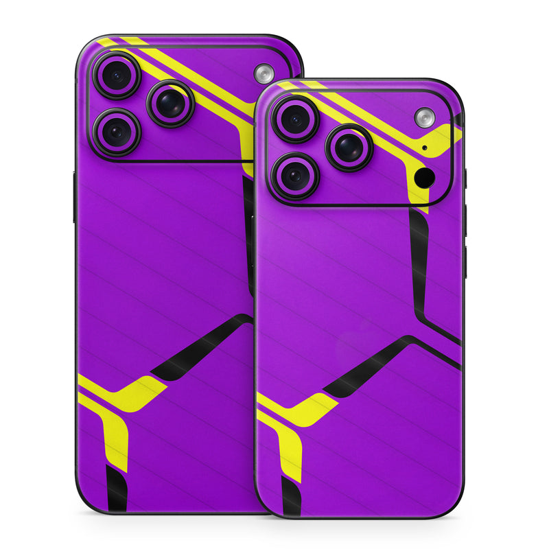 iPhone 18 Series Skin design of Colorfulness, Purple, Violet, Line, Magenta, Parallel, Symmetry, Pattern, Electric blue, Font, with purple, yellow, black colors