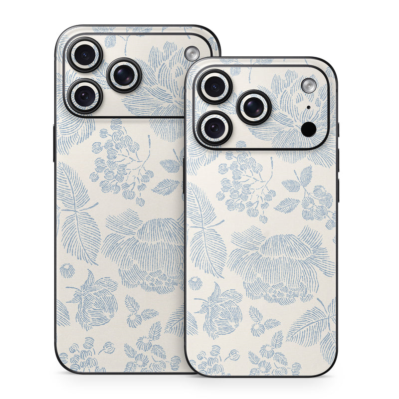 iPhone 18 Series Skin design of White, Botany, Leaf, Textile, Branch, Organism, Art, Aqua, Line, Rectangle, with white, blue colors