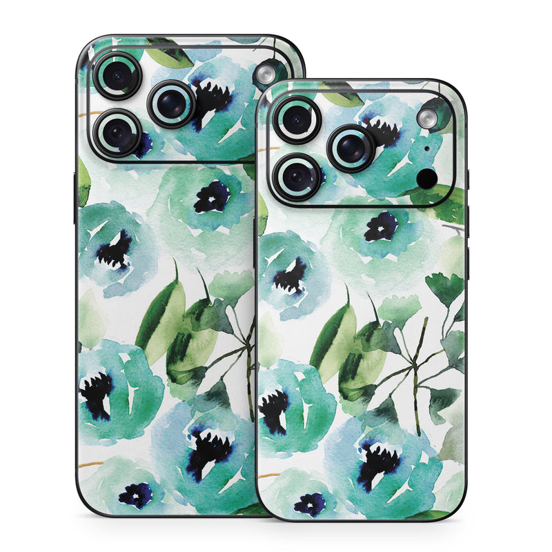 iPhone 18 Series Skin design of Green, Pattern, Leaf, Aqua, Plant, Design, Branch, Organism, Flower, Ivy, with white, green, blue, black colors