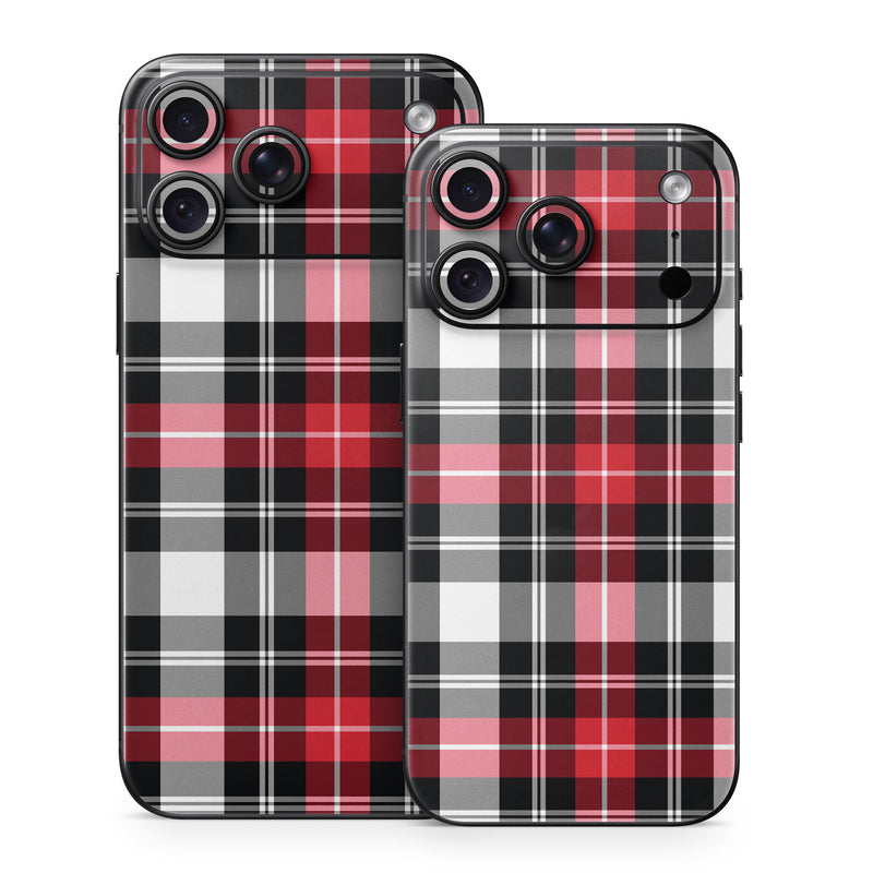 iPhone 18 Series Skin design of Plaid, Tartan, Pattern, Red, Textile, Design, Line, Pink, Magenta, Square, with black, gray, pink, red, white colors