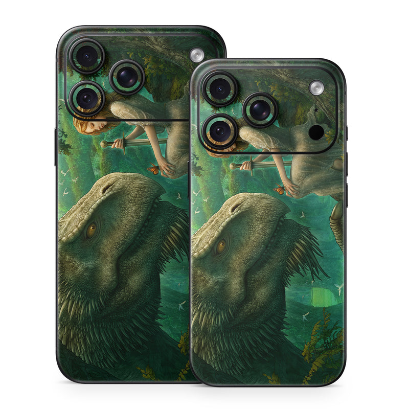 iPhone 18 Series Skin design of Dinosaur, Cg artwork, Mythology, Fictional character, Troodon, Extinction, Velociraptor, Illustration, Animated cartoon, Tyrannosaurus, with black, green, gray, red colors