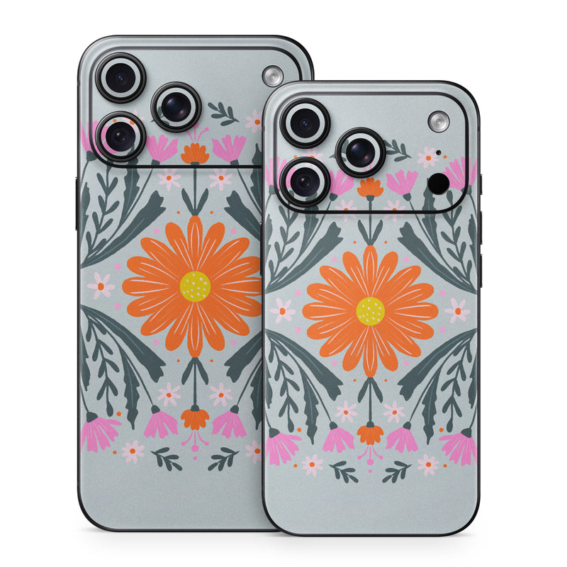 iPhone 18 Series Skin design of Petal, Gesture, Font, Flower, Pattern, Art, Creative arts, Floral design, Illustration, Flowering plant, with pink, orange, green, white colors