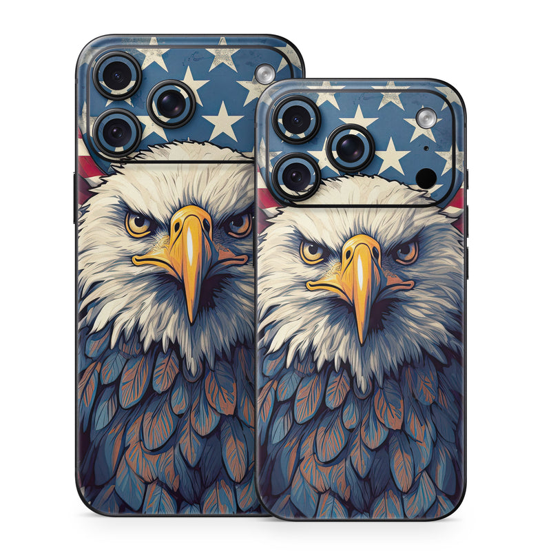 iPhone 18 Series Skin design of Bird, Accipitridae, Beak, Sea eagle, Falconiformes, Feather, Eagle, Painting, Art, Bald eagle, with red, blue, white, brown, yellow, gray, orange colors
