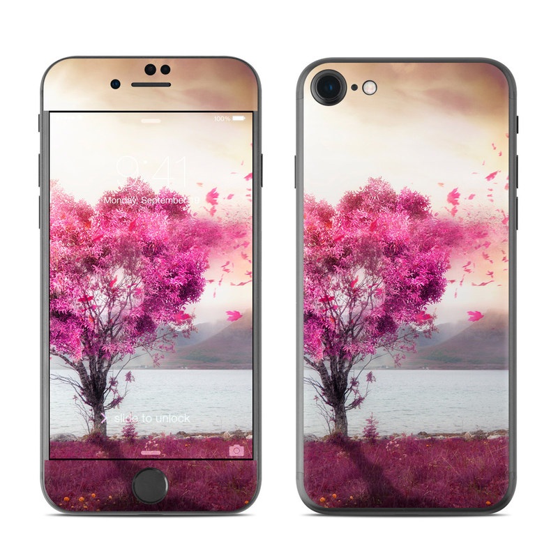 iPhone 7 Skin design of Sky, Nature, Natural landscape, Pink, Tree, Spring, Purple, Landscape, Cloud, Magenta with pink, yellow, blue, black, gray colors