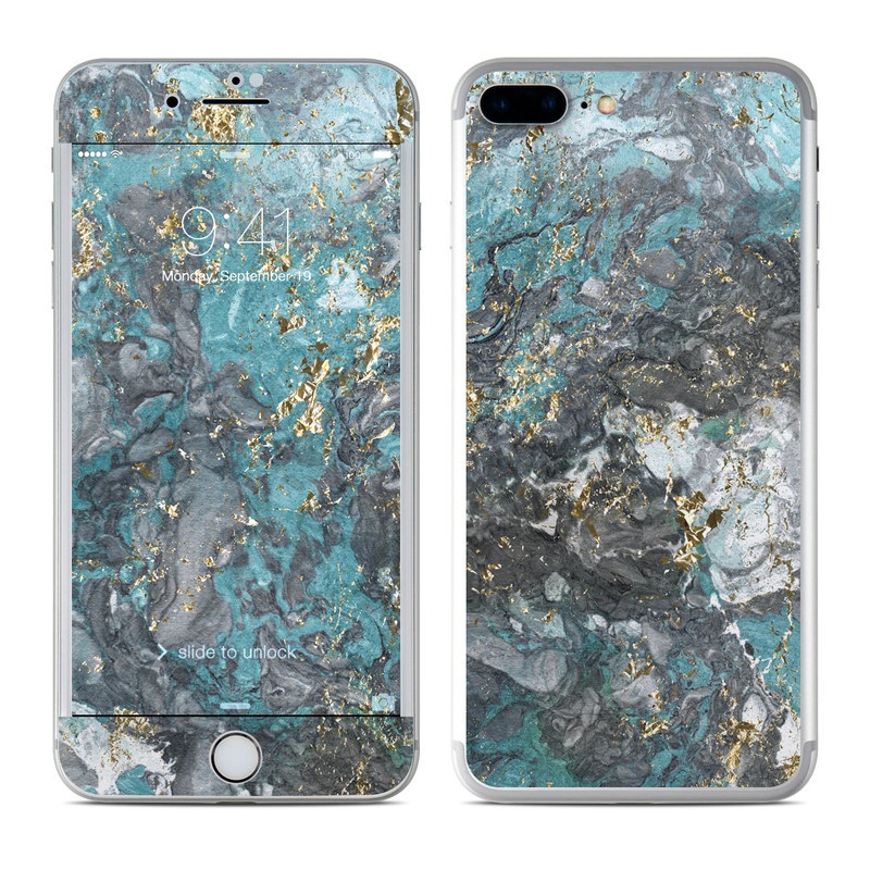 iPhone 7 Plus Skin design of Blue, Turquoise, Green, Aqua, Teal, Geology, Rock, Painting, Pattern with black, white, gray, green, blue colors