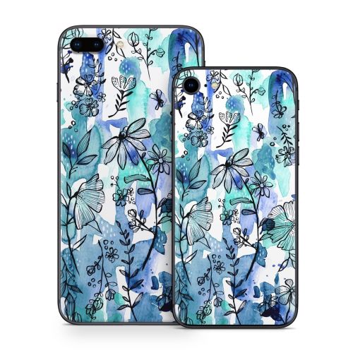 Blue Ink Floral iPhone 8 Series Skin