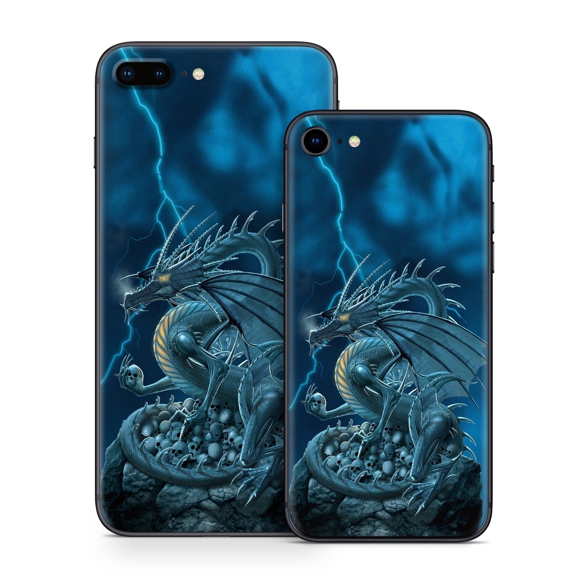 iPhone 8 Series Skin design of Cg artwork, Dragon, Mythology, Fictional character, Illustration, Mythical creature, Art, Demon, with blue, yellow colors