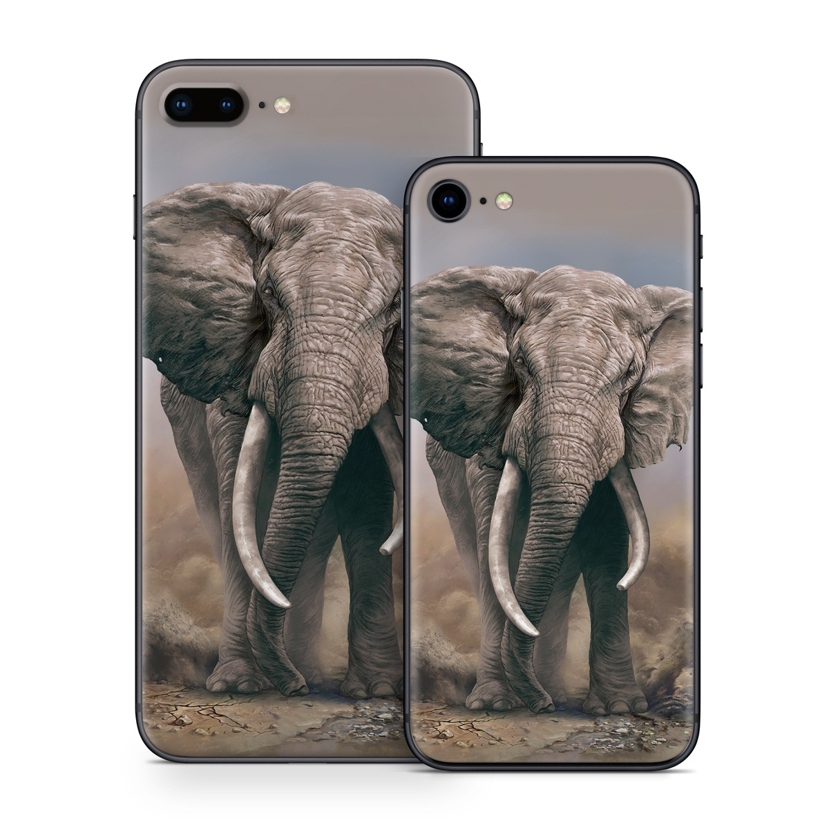 iPhone 8 Series Skin design of Elephants and Mammoths, Terrestrial animal, Indian elephant, African elephant, Wildlife, Tusk, Snout, Organism, Working animal, Illustration, with brown, gray, white colors