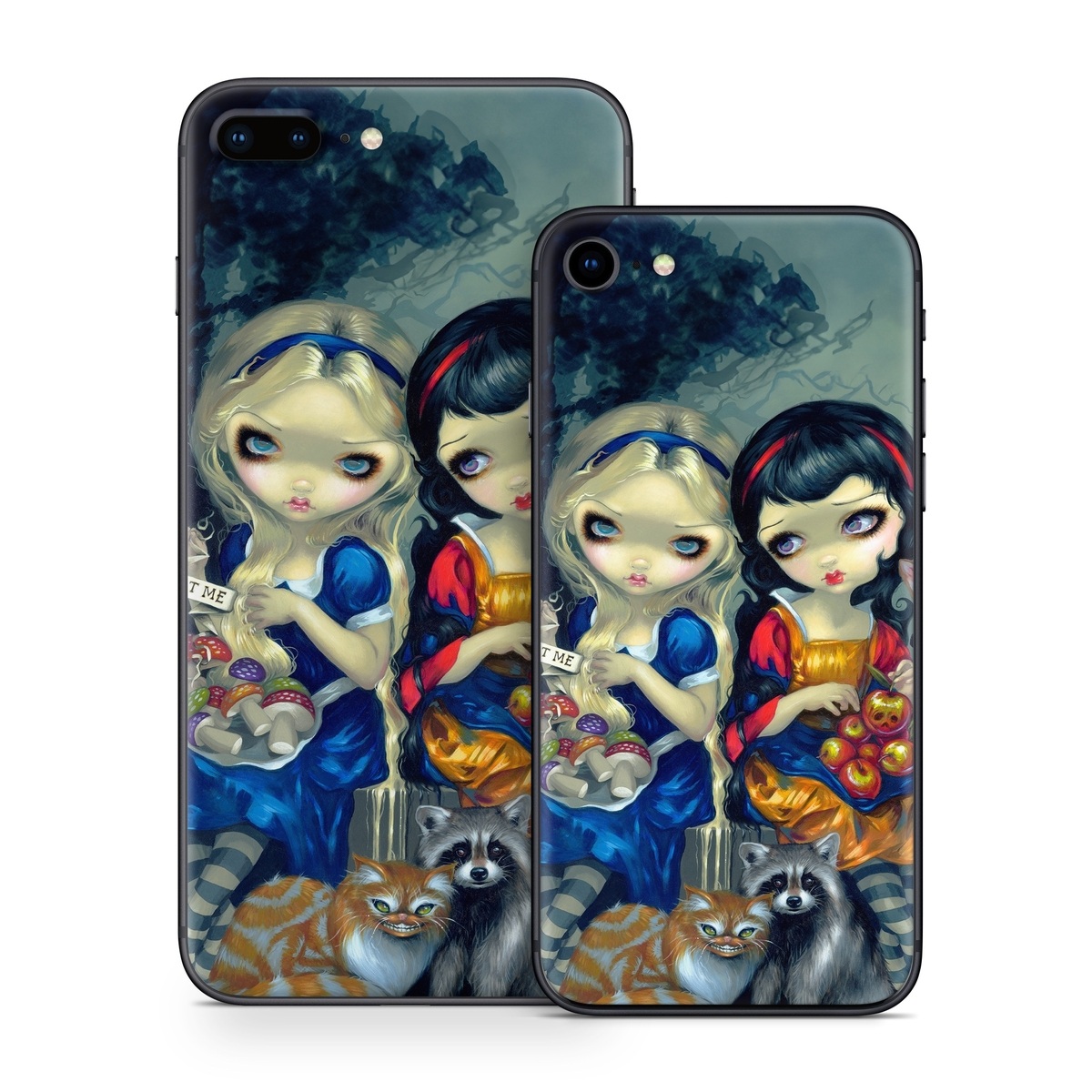 iPhone 8 Series Skin design of Doll, Cartoon, Illustration, Cat, Art, Fawn, Toy, Fictional character, Whiskers, with blue, yellow, red, orange, gray colors