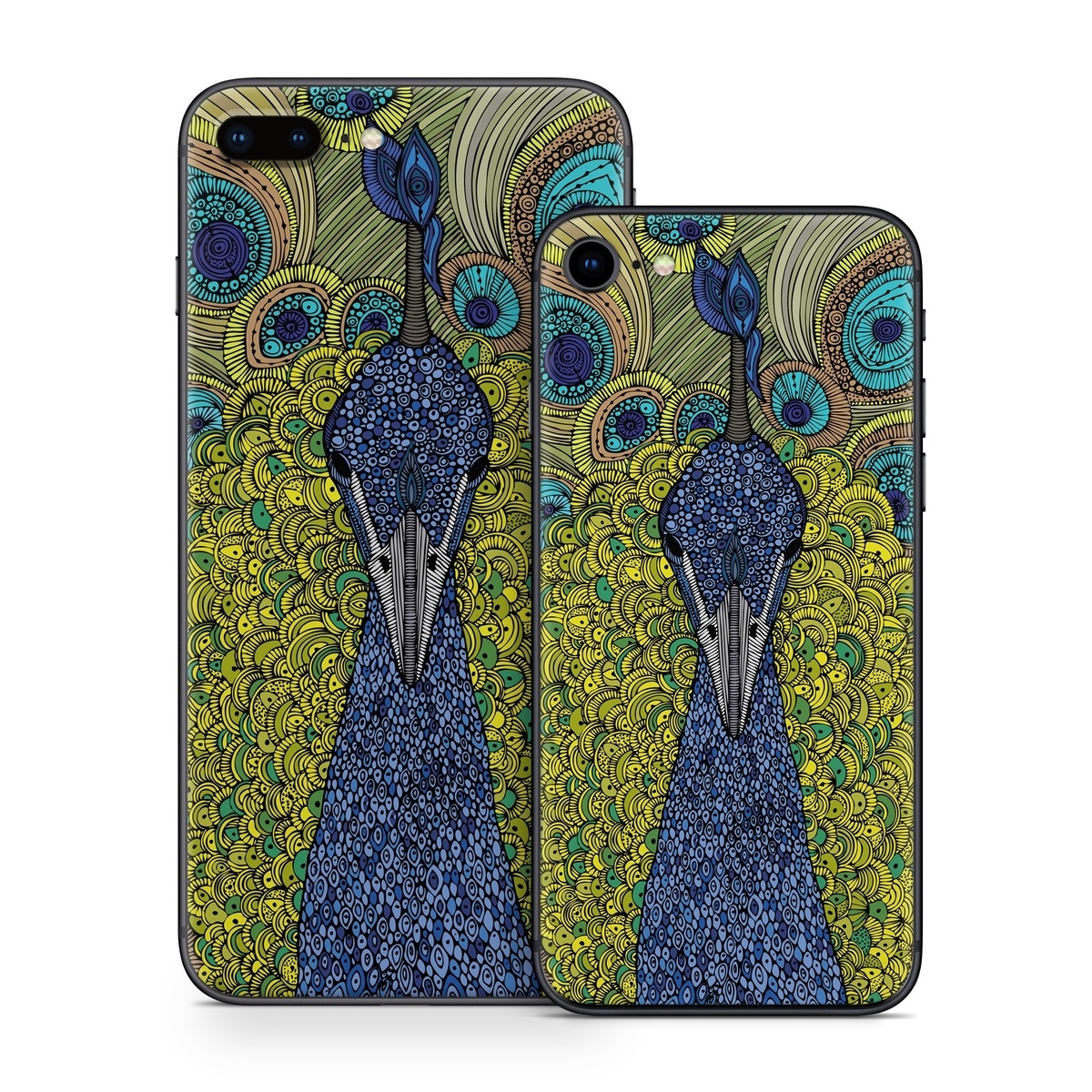 iPhone 8 Series Skin design of Peafowl, Bird, Feather, Pattern, Art, Phasianidae, Galliformes, Design, Psychedelic art, Symmetry, with green, blue, yellow colors