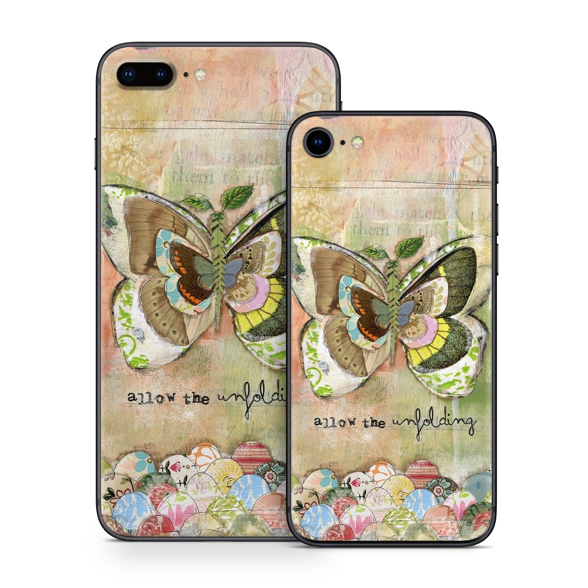 iPhone 8 Series Skin design of Butterfly, Art, Fictional character, Pollinator, Moths and butterflies, Watercolor paint, Illustration, with green, brown, yellow, blue, pink, red colors