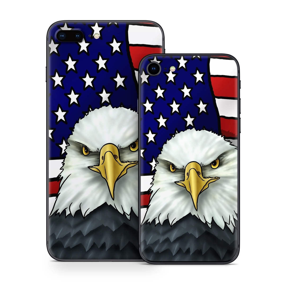 iPhone 8 Series Skin design of Bald eagle, Eagle, Bird, Bird of prey, Accipitridae, Beak, Accipitriformes, Sea eagle, Flag, with white, gray, blue, yellow, red colors
