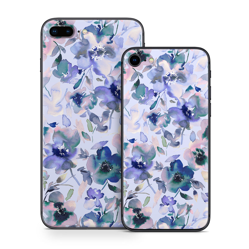 iPhone 8 Series Skin design of Blue, Flower, Petal, Pink, Purple, Wildflower, Watercolor painting, Floral design, Lobelias, Borages, with white, purple, black, pink, green colors