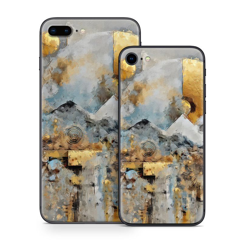 iPhone 8 Series Skin design of Watercolor painting, Art Paint, Visual arts, Painting, Paint, Modern art, Astronomical object, Creative arts, Acrylic paint, Still life, with yellow, grey, black, white, gray, blue colors