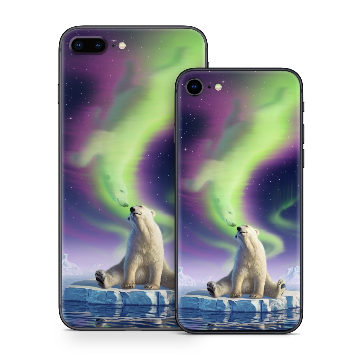 iPhone 8 Series Skin design of Aurora, Sky, Wildlife, Polar bear, Fictional character, with white, blue, green, purple colors