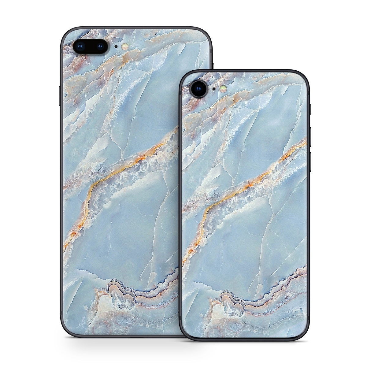iPhone 8 Series Skin design of Blue, Azure, Aqua, Onyx, with blue, red, orange, white colors