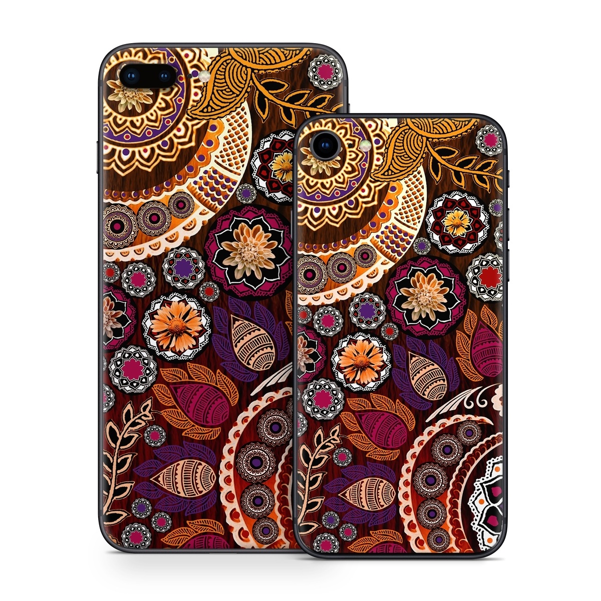iPhone 8 Series Skin design of Pattern, Motif, Visual arts, Design, Art, Floral design, Textile, Paisley, Tapestry, Circle, with brown, purple, red, white, black colors