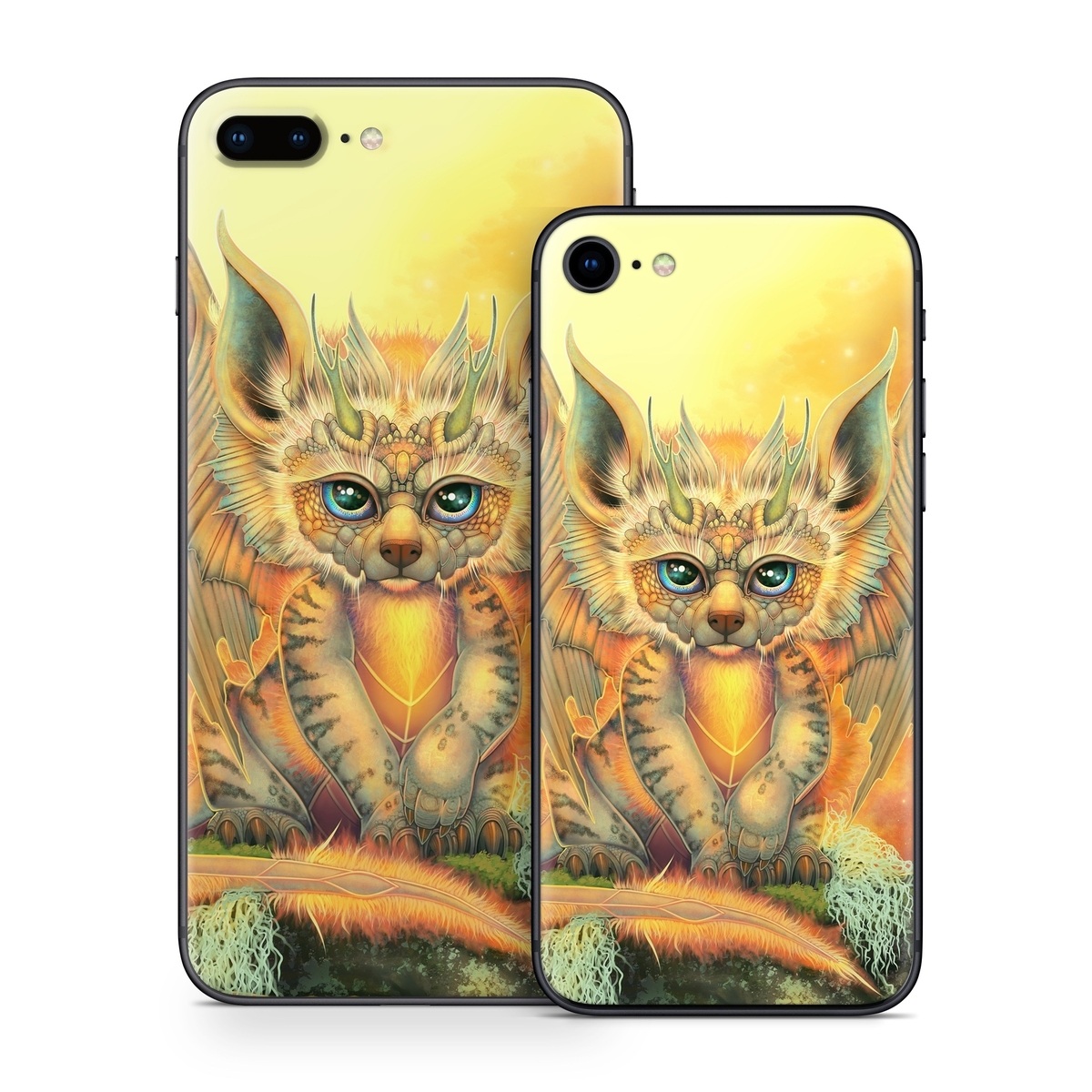 iPhone 8 Series Skin design of Nature, Mammal, Art, Fawn, Owl, Illustration, Tail, Fictional character, Visual arts, Terrestrial animal, with yellow, orange, green, white, black colors