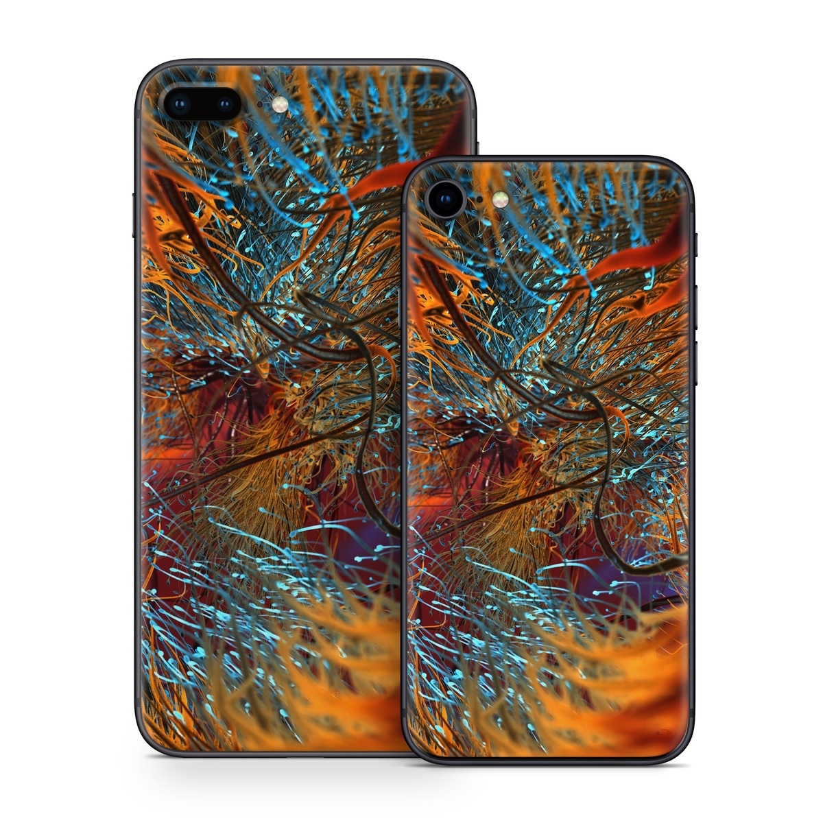 iPhone 8 Series Skin design of Orange, Tree, Electric blue, Organism, Fractal art, Plant, Art, Graphics, Space, Psychedelic art, with orange, blue, red, yellow, purple colors