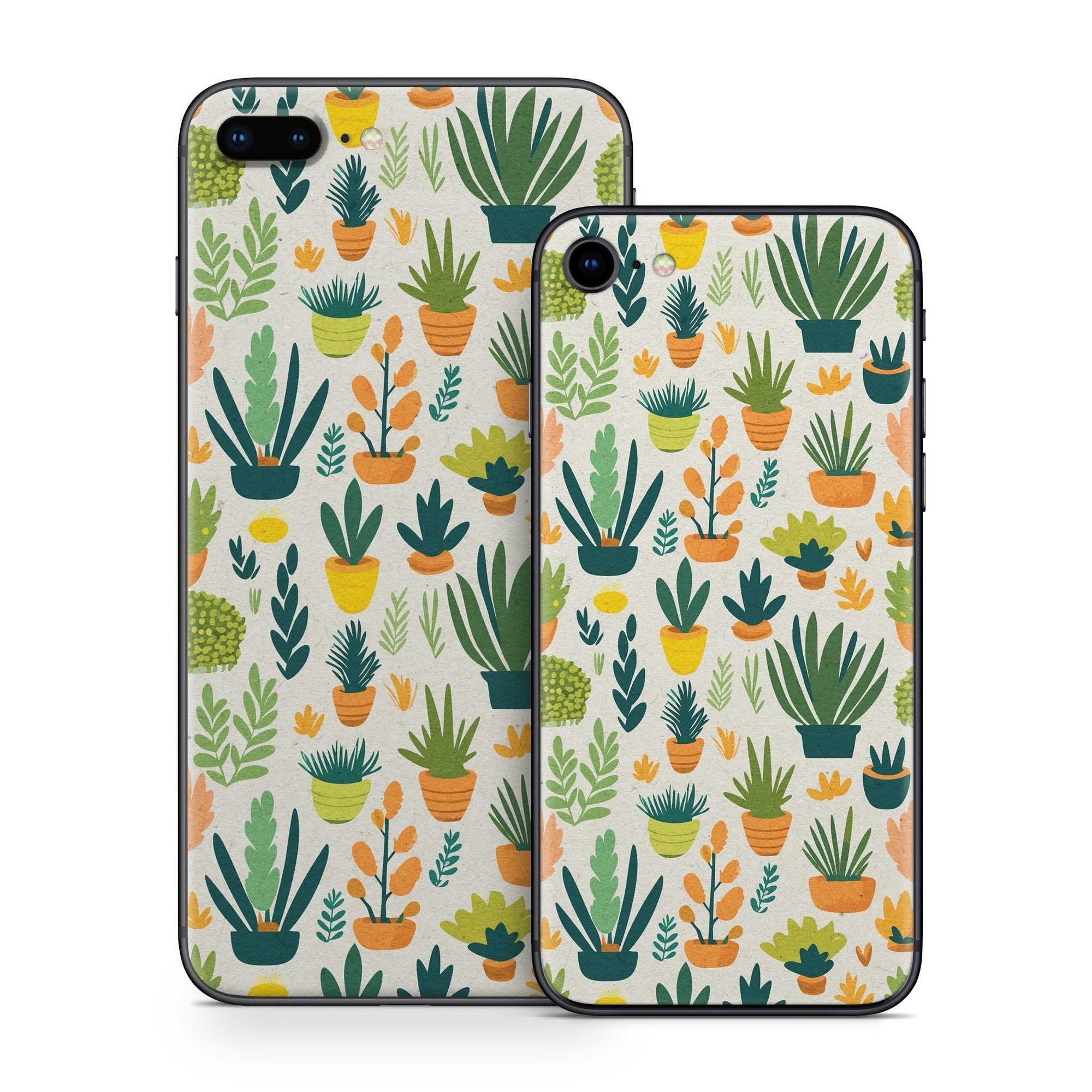 iPhone 8 Series Skin design of Flower, Plant, Petal, Textile, Botany, Art, Creative arts, Flowering plant, Porcelain, Groundcover, with white, green, brown, yellow, orange colors
