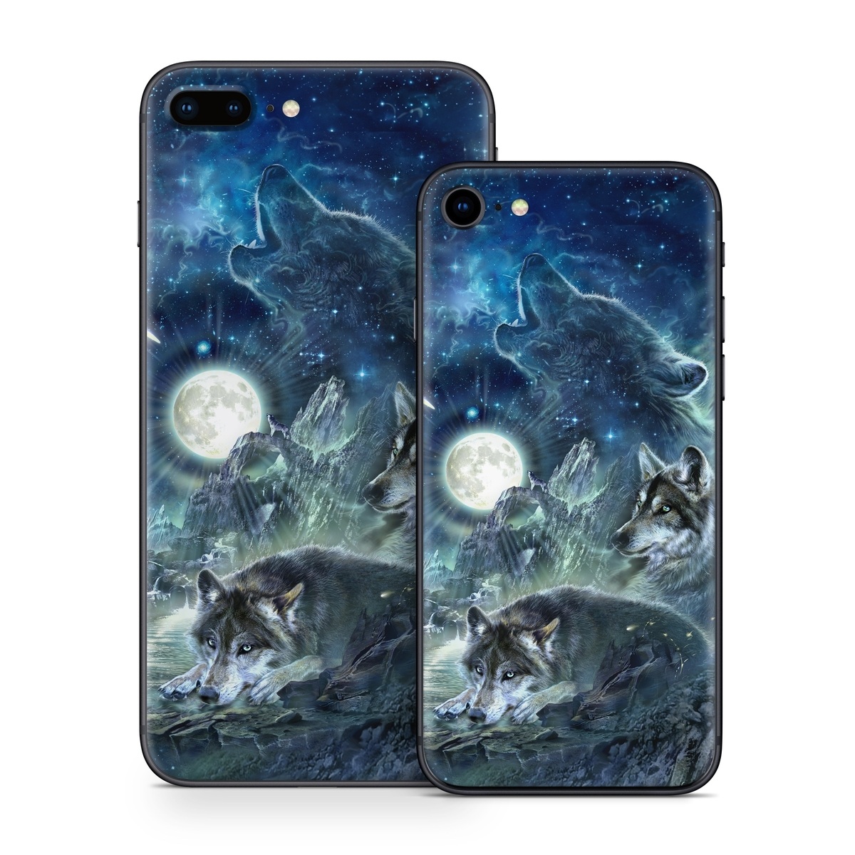 iPhone 8 Series Skin design of Cg artwork, Fictional character, Darkness, Werewolf, Illustration, Wolf, Mythical creature, Graphic design, Dragon, Mythology, with black, blue, gray, white colors