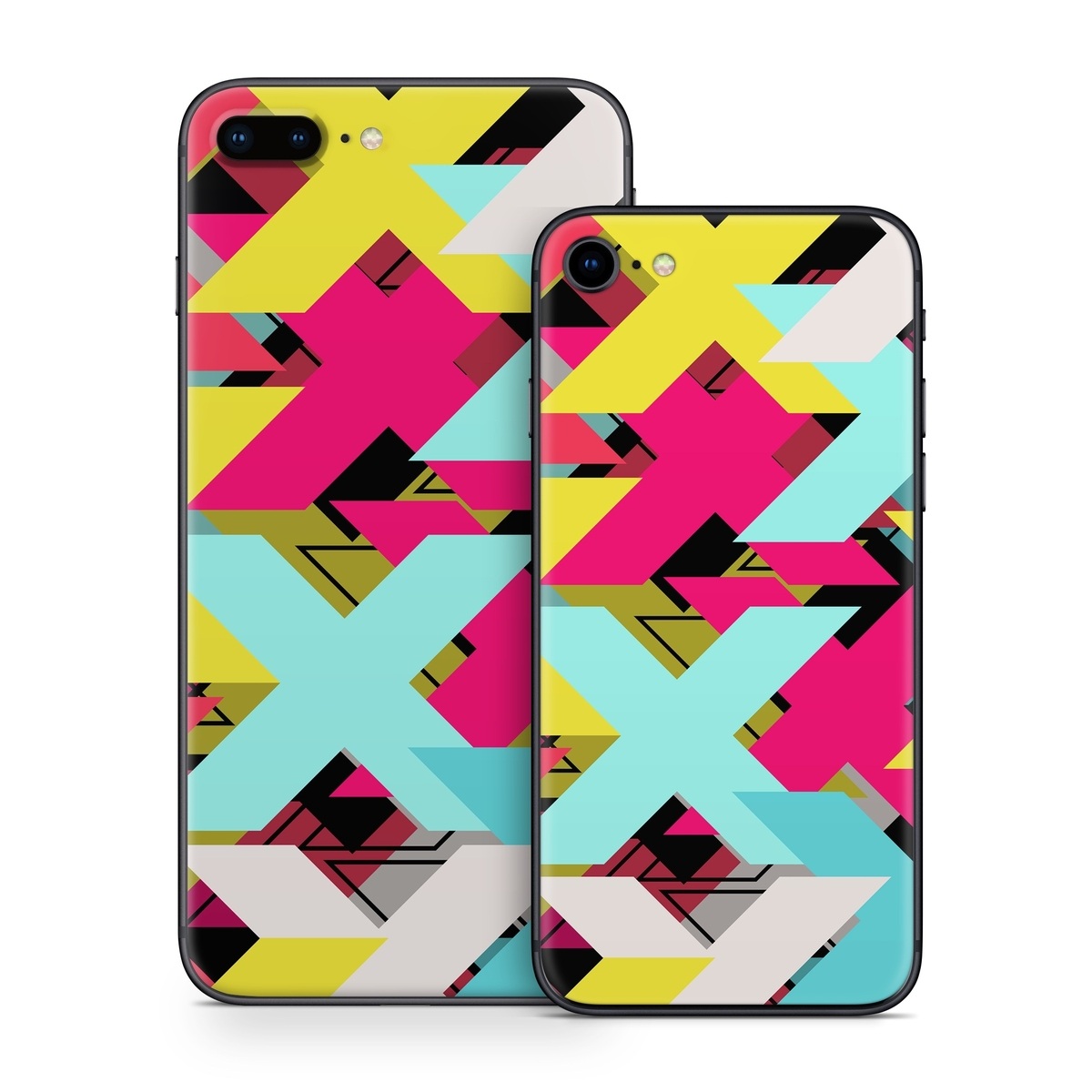 iPhone 8 Series Skin design of Pattern, Graphic design, Line, Design, Triangle, Font, Illustration, Magenta, Visual arts, with yellow, blue, white, black, red, pink colors