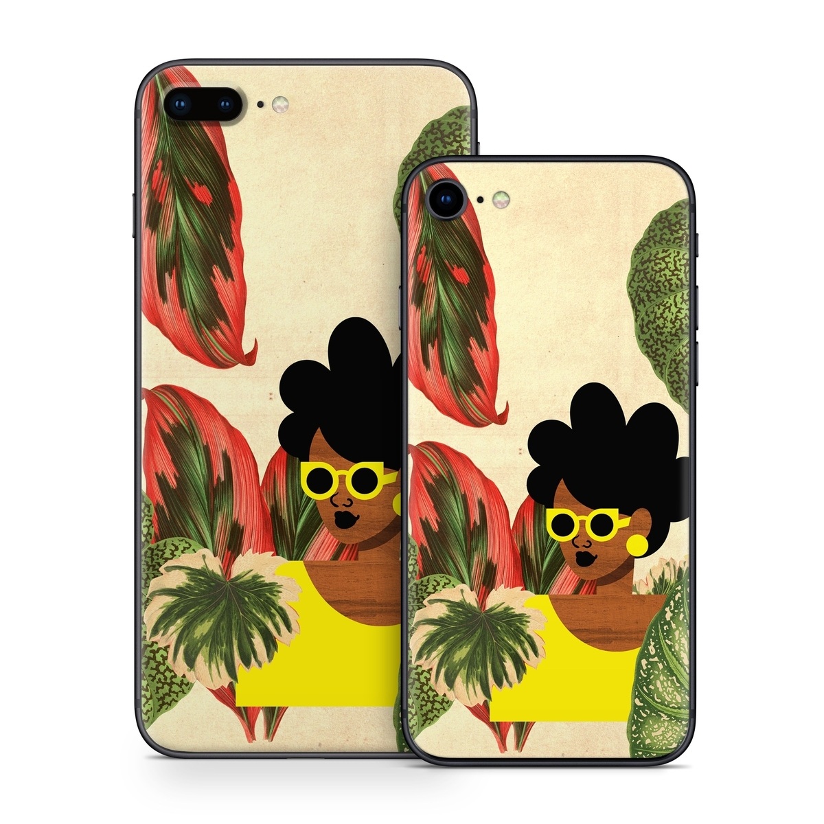 iPhone 8 Series Skin design of Illustration, Plant, Botany, Organism, Leaf, Art, Animation, Grass, Flower, Perennial plant, with green, black, brown, yellow, red colors