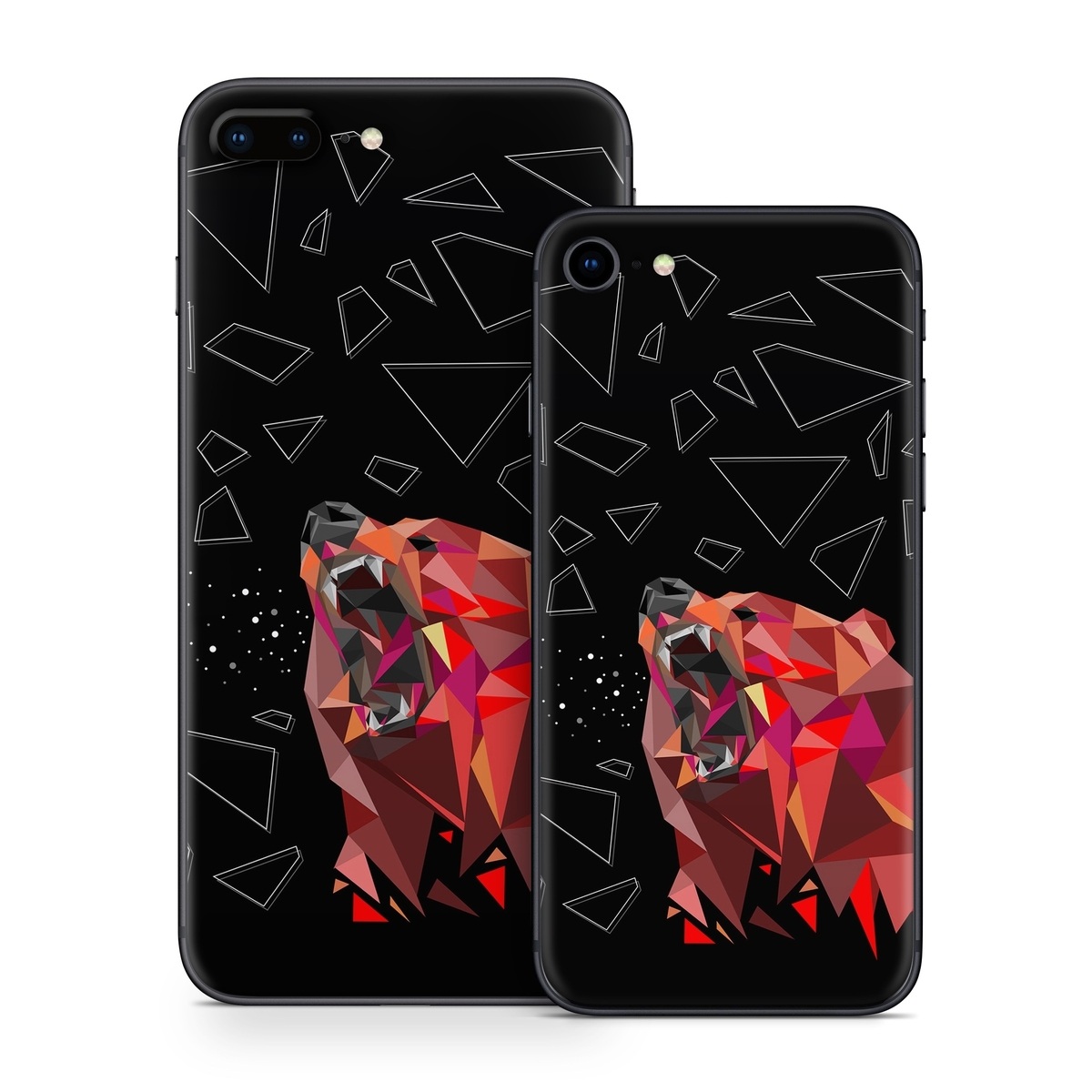 iPhone 8 Series Skin design of Graphic design, Triangle, Font, Illustration, Design, Art, Visual arts, Graphics, Pattern, Space, with black, red colors