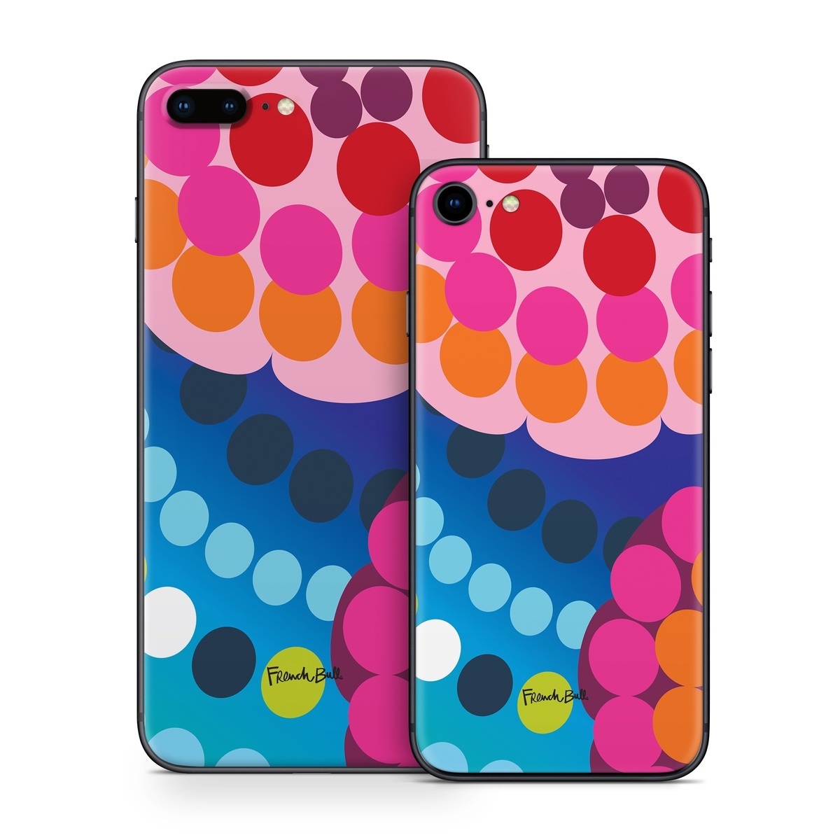 iPhone 8 Series Skin design of Pattern, Circle, Orange, Colorfulness, Design, Line, Polka dot, Graphic design, Graphics, Heart, with blue, green, pink, orange, purple colors