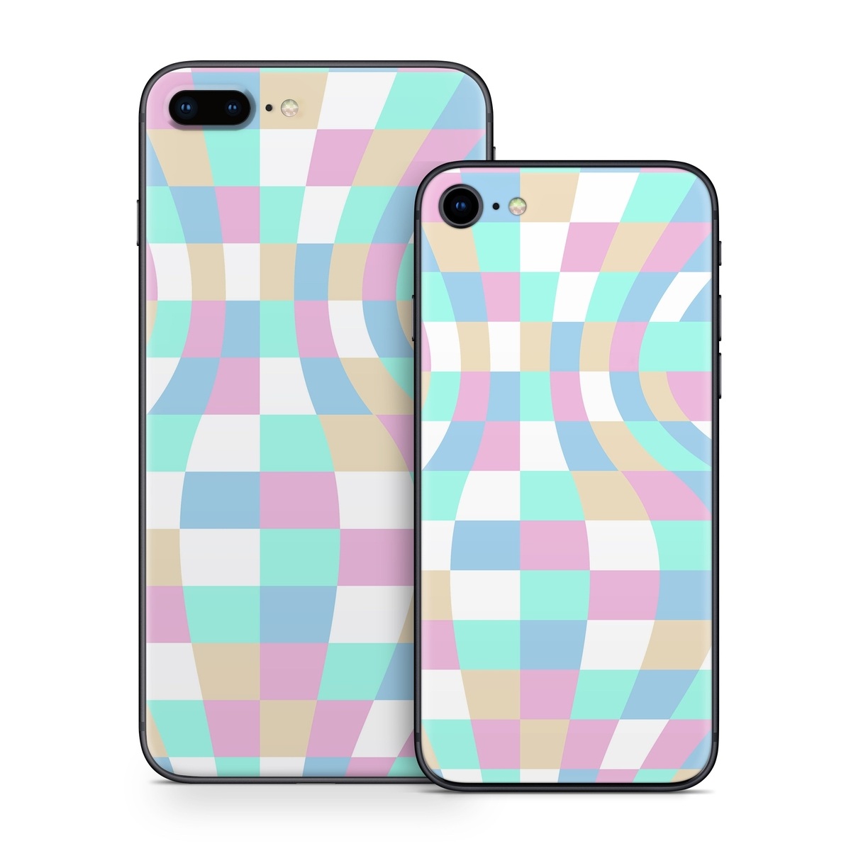 iPhone 8 Series Skin design of Azure, Textile, Rectangle, Art, Pink, Painting, Aqua, Font, Magenta, Material property, with white, blue, pink colors