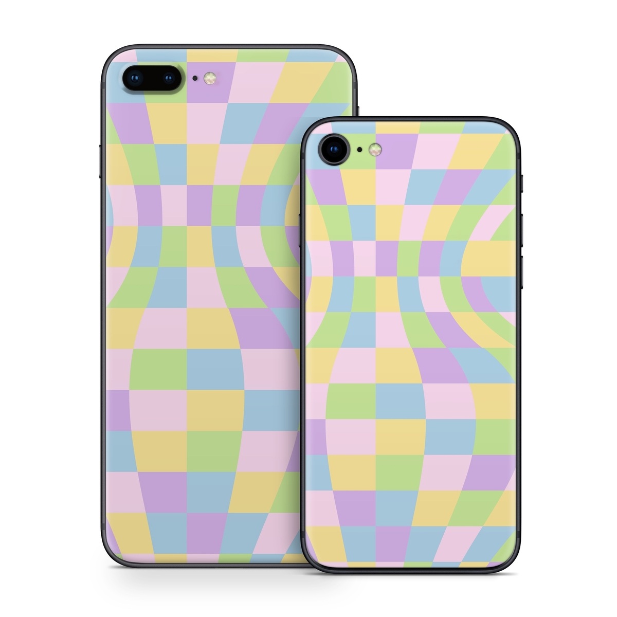 iPhone 8 Series Skin design of Rectangle, Azure, Textile, Art, Painting, Violet, Pink, Font, Aqua, Material property, with pink, yellow, purple, blue, green colors