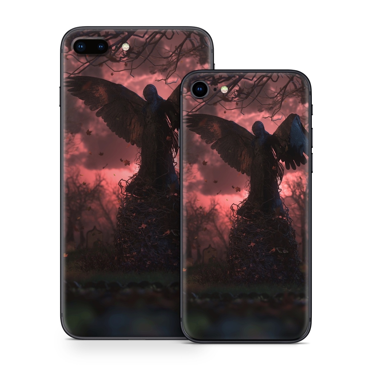 iPhone 8 Series Skin design of Nature, Sky, Atmospheric phenomenon, Tree, Atmosphere, Darkness, Night, Screenshot, Cg artwork, Fictional character, with black, red colors