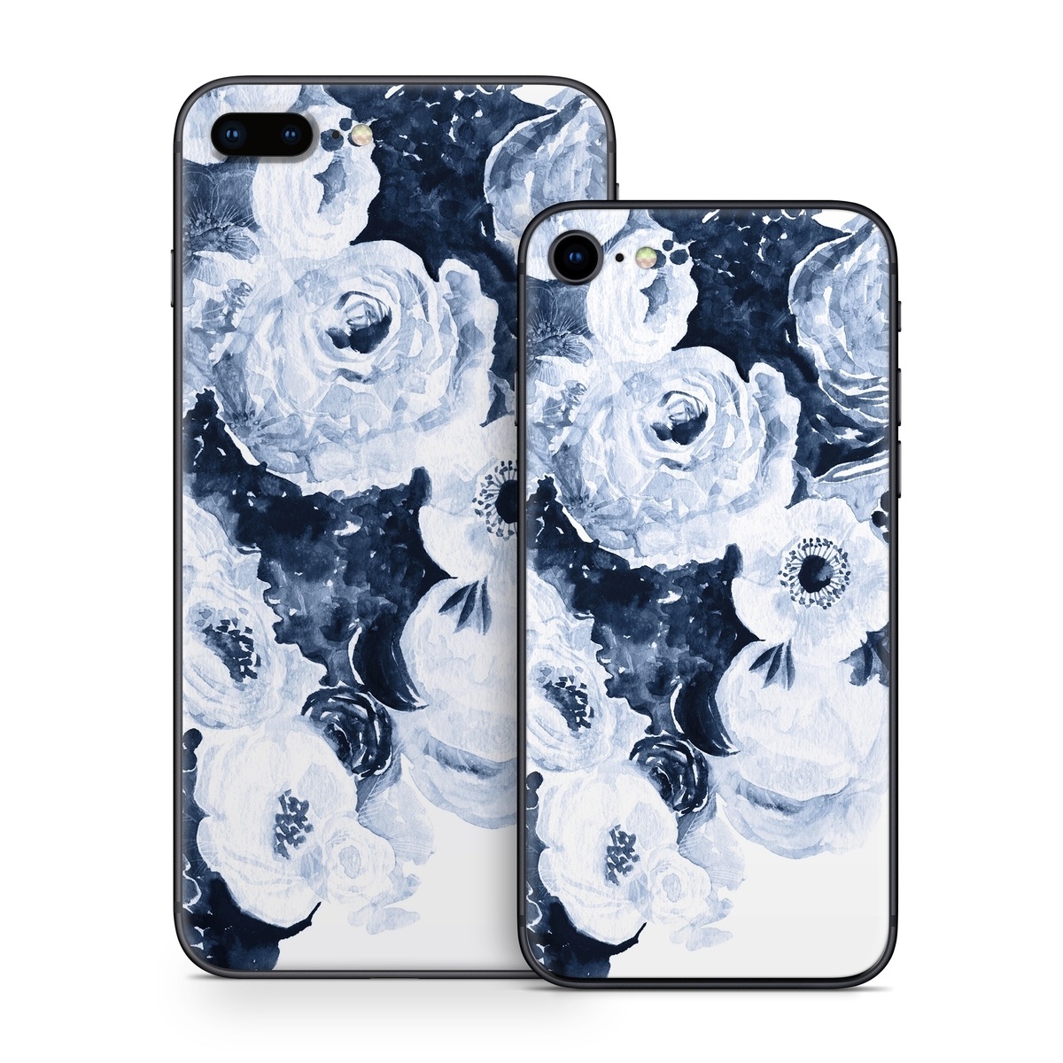 iPhone 8 Series Skin design of White, Flower, Cut flowers, Garden roses, Plant, Bouquet, Rose, Black-and-white, Rose family, Still life, with white, blue colors