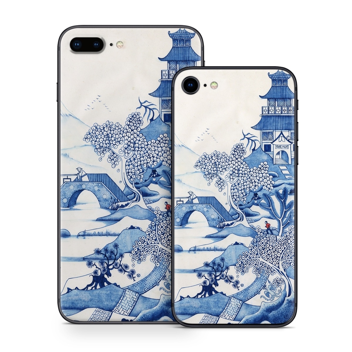 iPhone 8 Series Skin design of Blue, Blue and white porcelain, Winter, Christmas eve, Illustration, Snow, World, Art, with blue, white colors