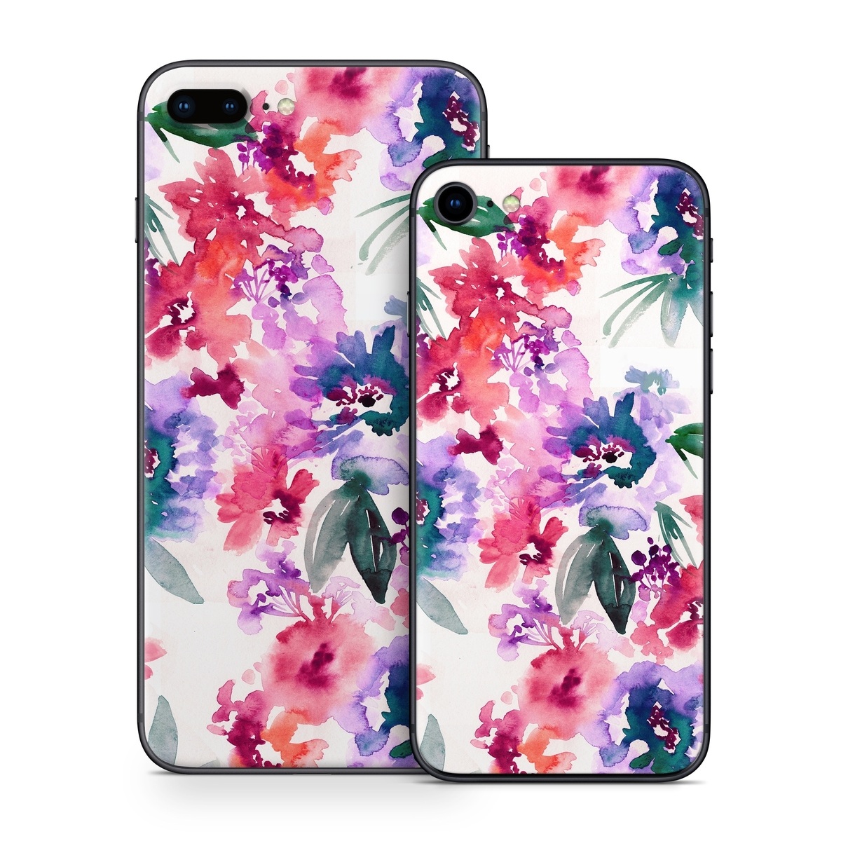 iPhone 8 Series Skin design of Purple, Pattern, Pink, Lilac, Violet, Flower, Watercolor paint, Floral design, Plant, Design, with green, pink, red, purple, white colors