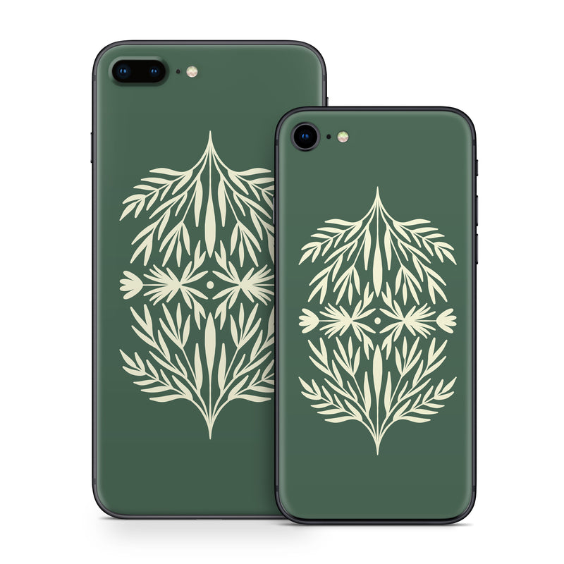 iPhone 8 Series Skin design of Plant, Terrestrial plant, Art, Triangle, Symmetry, Pattern, Electric blue, Graphics, Grass, Visual arts, with green, white colors