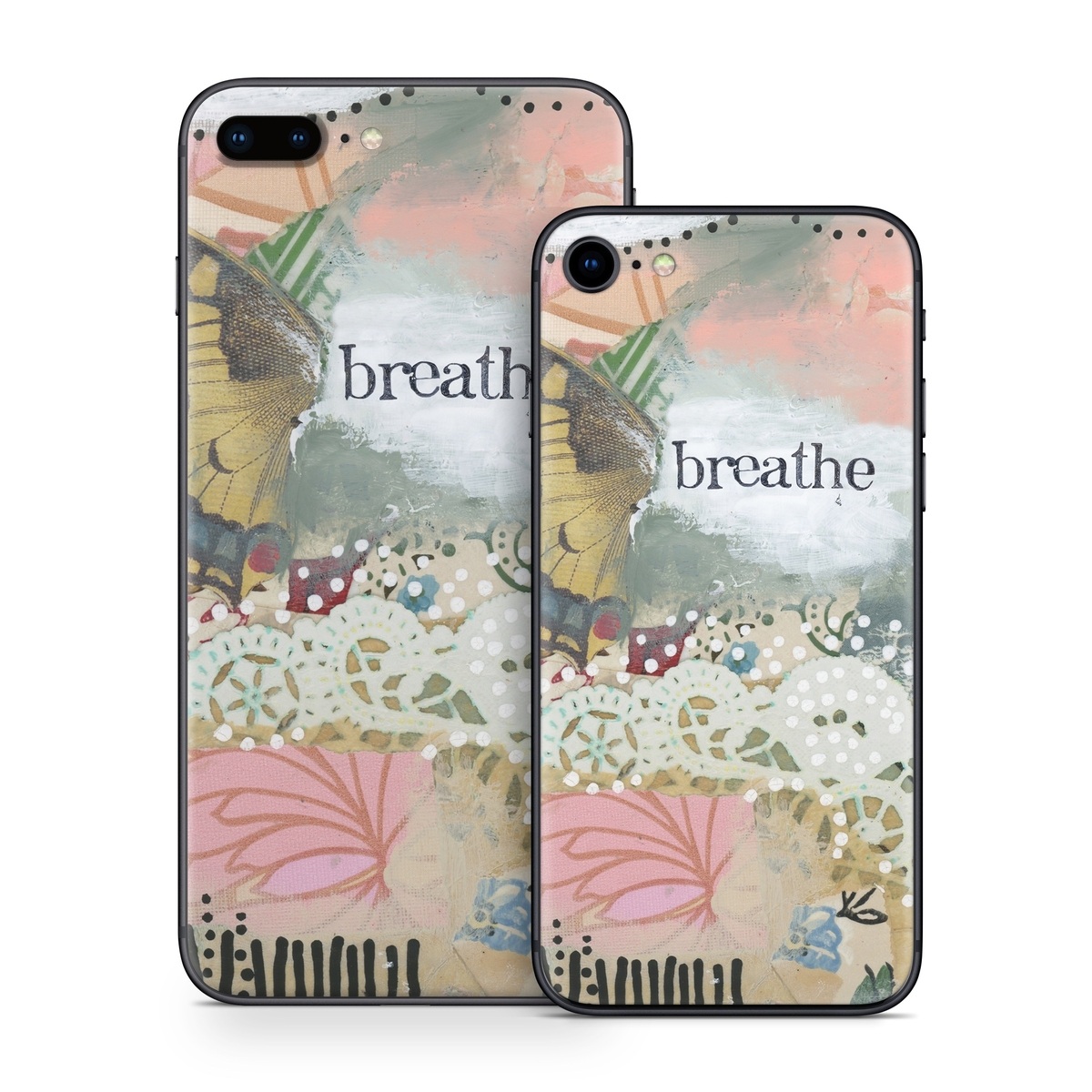 iPhone 8 Skin design of Butterfly, Moths and butterflies, Insect, Pollinator, Organism, Illustration, Brush-footed butterfly, Art, Fictional character, Wildflower with pink, brown, white, black, red, blue, green colors