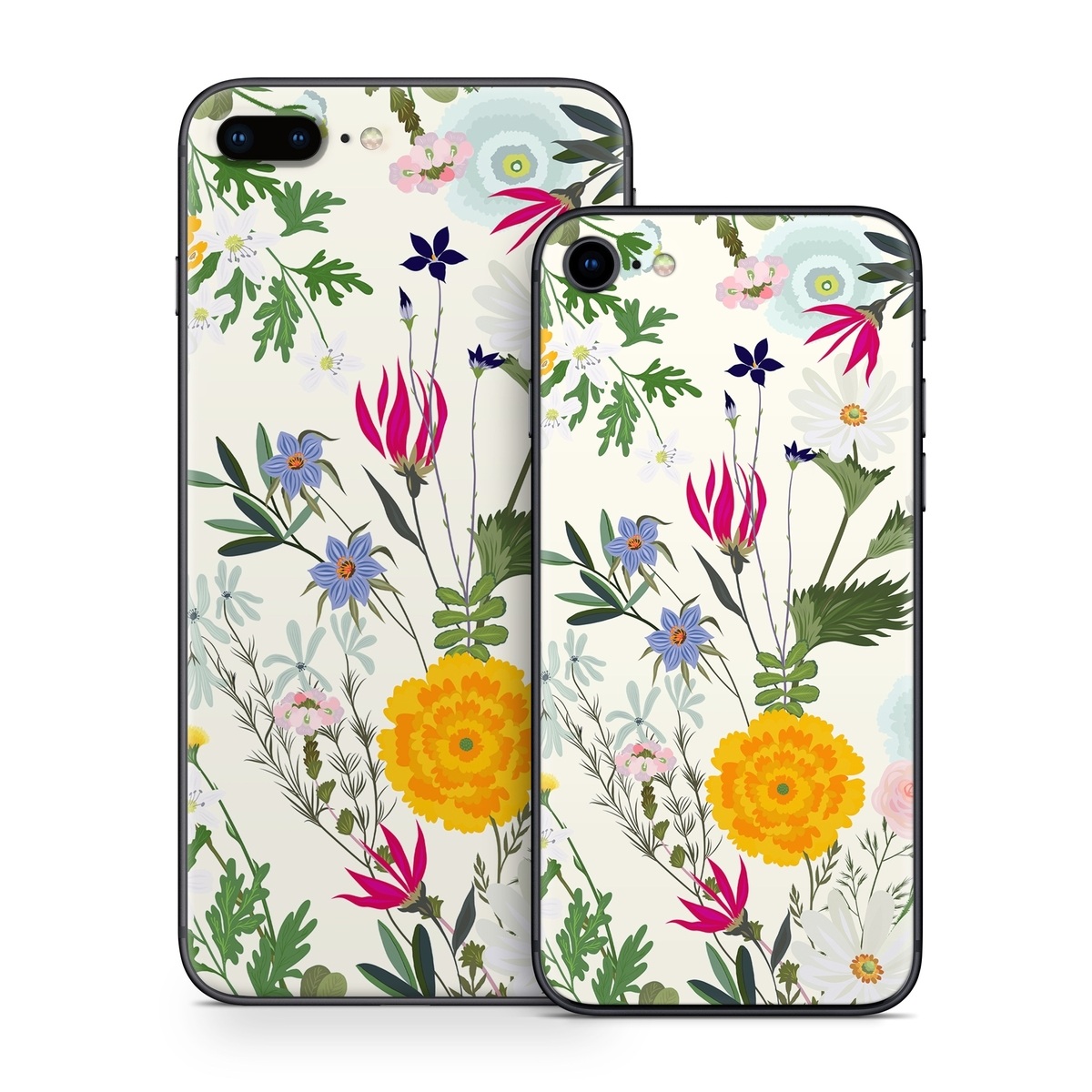 iPhone 8 Series Skin design of Flower, Wildflower, chamomile, Floral design, Plant, camomile, Botany, Clip art, Cut flowers, Daisy, with white, green, pink, orange, yellow, red colors