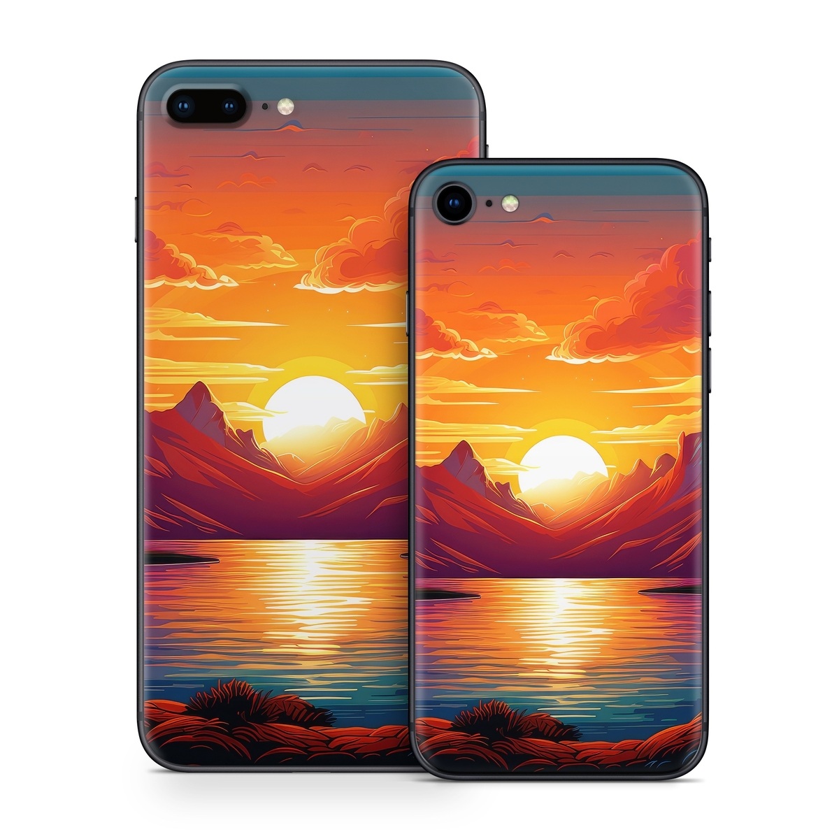 iPhone 8 Series Skin design of Water, Cloud, Sky, Ecoregion, Afterglow, Light, World, Nature, Natural landscape, Mountain, with red, orange, yellow, blue, purple colors