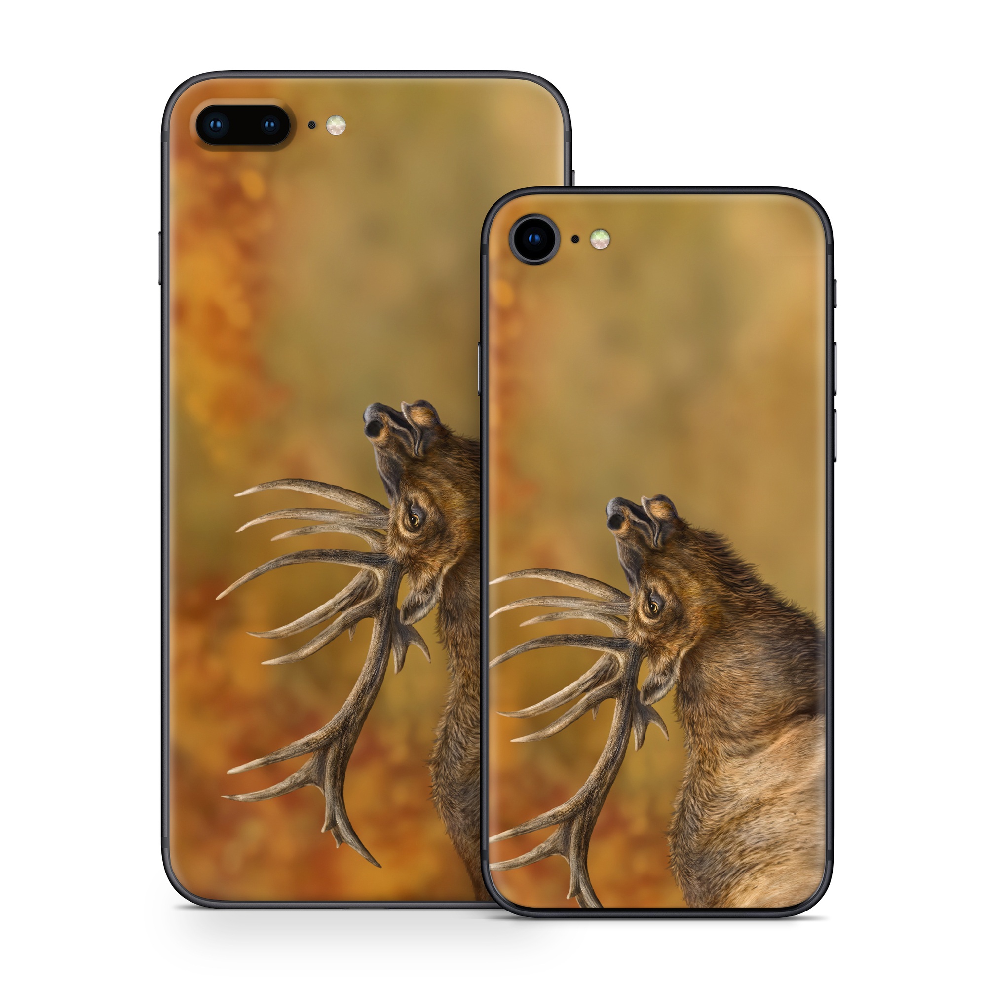 iPhone 8 Series Skin design of Head, Deer, Natural material, Barren ground Caribou, Fawn, Terrestrial animal, Horn, Elk, Snout, Reindeer, with brown, black, orange, yellow, gray colors