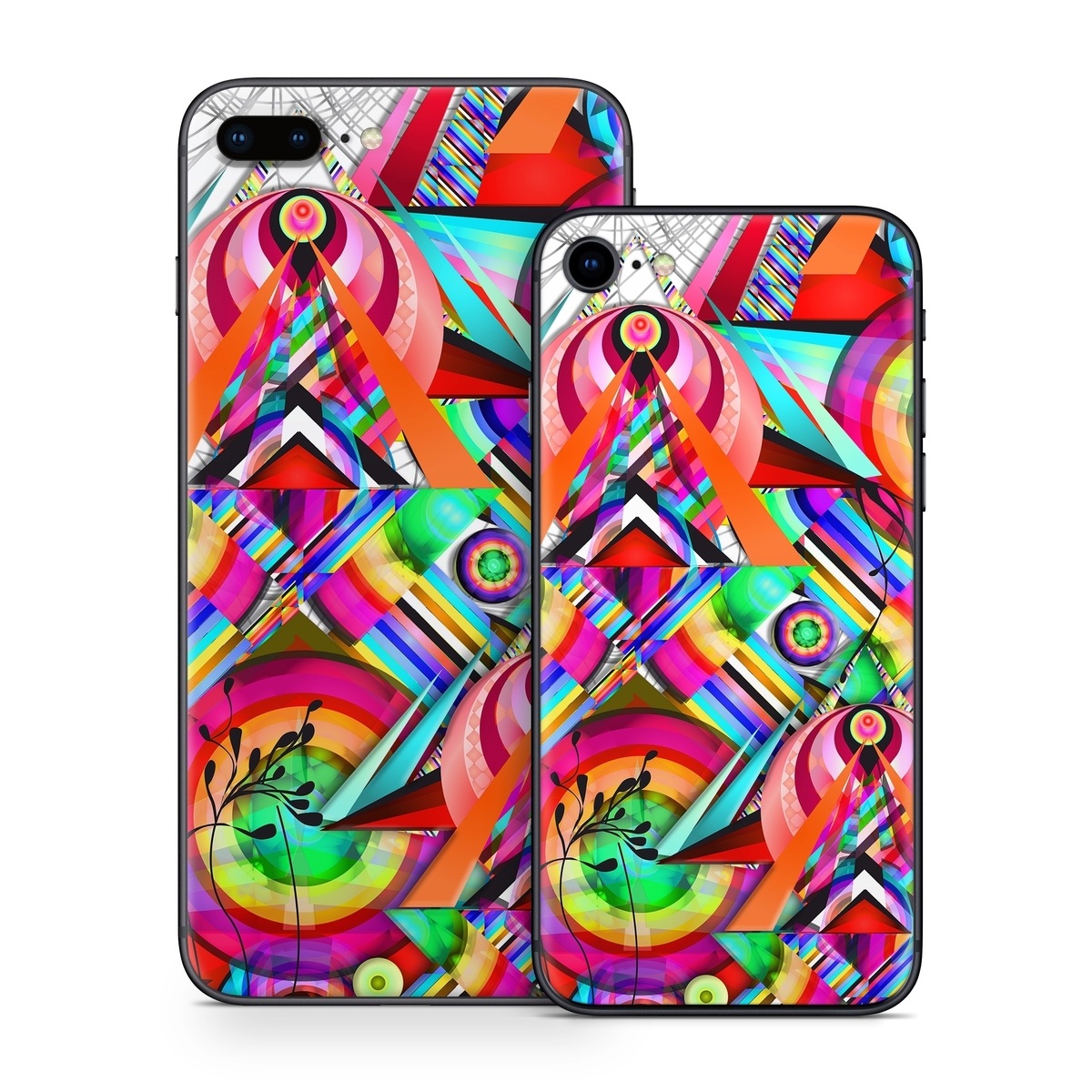 iPhone 8 Series Skin design of Psychedelic art, Pattern, Design, Graphic design, Colorfulness, Visual arts, Circle, Art, with red, pink, green, yellow, orange colors