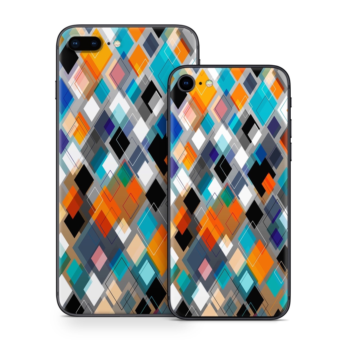 iPhone 8 Series Skin design of Pattern, Line, Design, Colorfulness, Plaid, Tints and shades, Textile, Symmetry, Square, with black, blue, red, orange, white colors