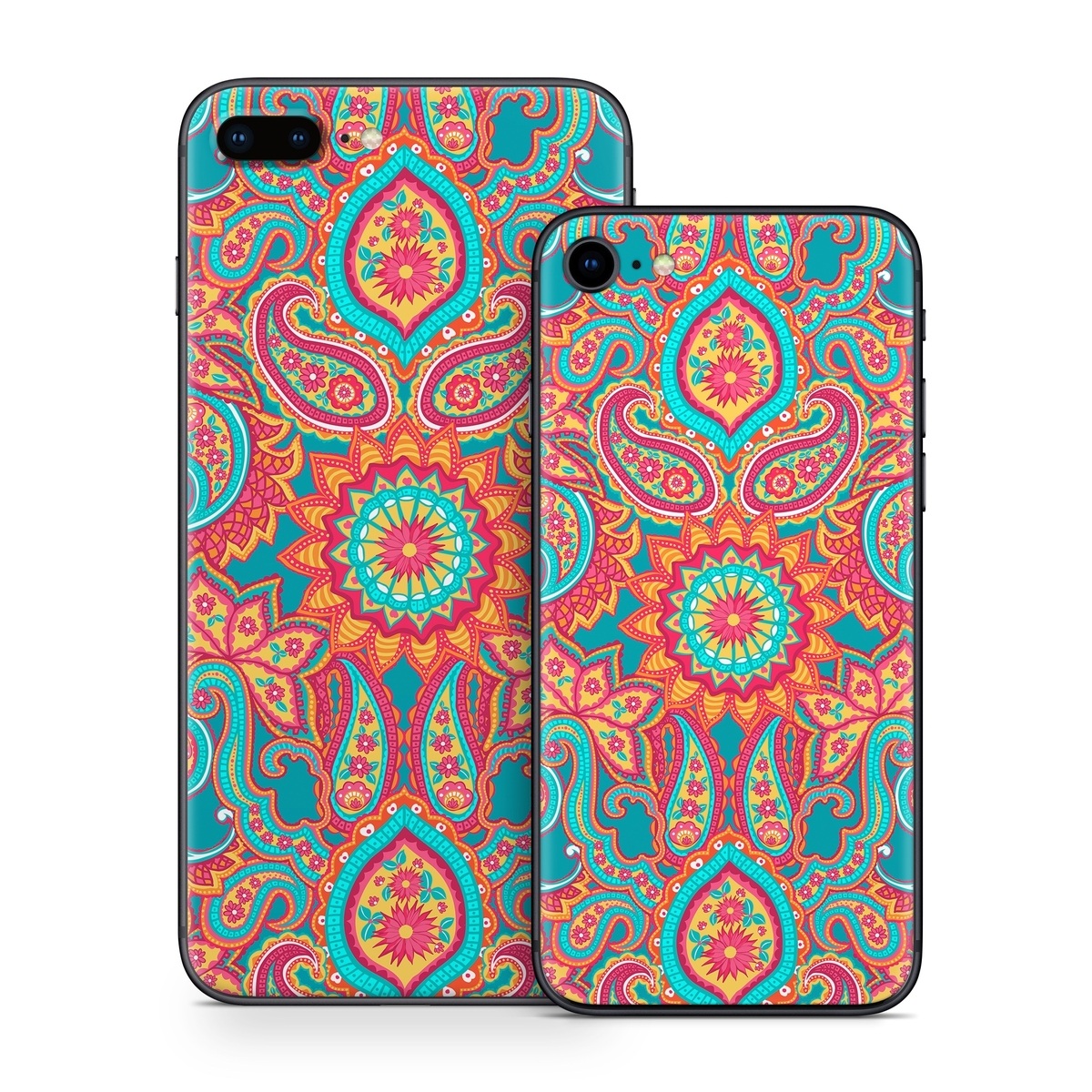 iPhone 8 Series Skin design of Pattern, Paisley, Motif, Visual arts, Design, Art, Textile, Psychedelic art, with orange, yellow, blue, red colors