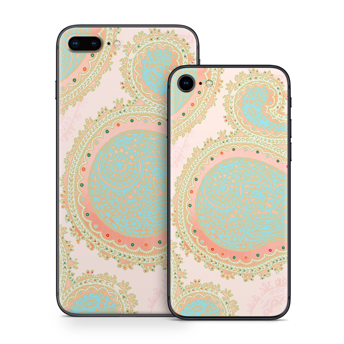 iPhone 8 Series Skin design of Pattern, Visual arts, Paisley, Pink, Design, Motif, Line, Wallpaper, Peach, with pink, blue, red colors